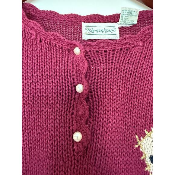 Vintage Shenanigans Fuchsia Pink Floral Embroidered Sweater L - Picture 5 of 10